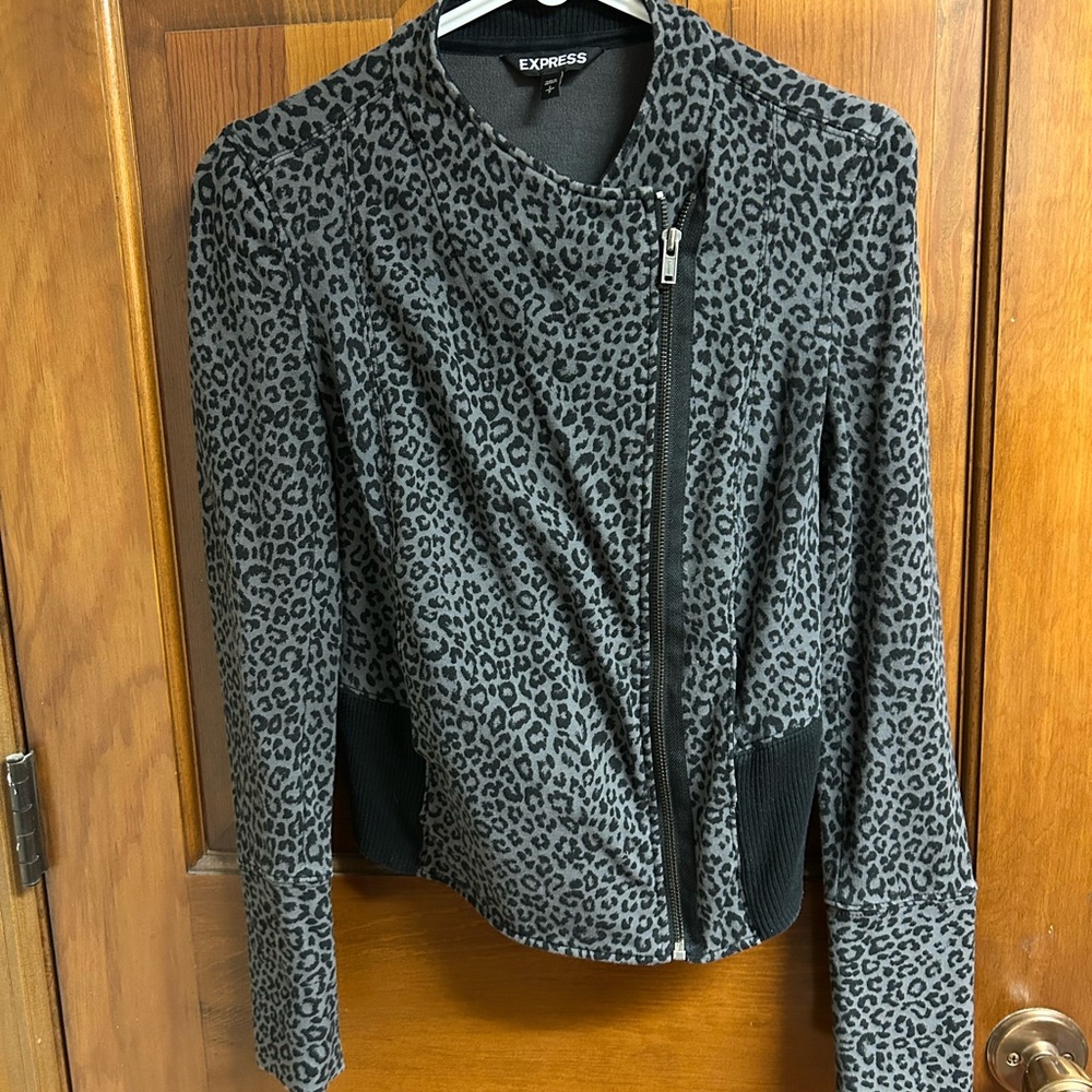 Express Black and Gray Animal Print Teddy Jacket